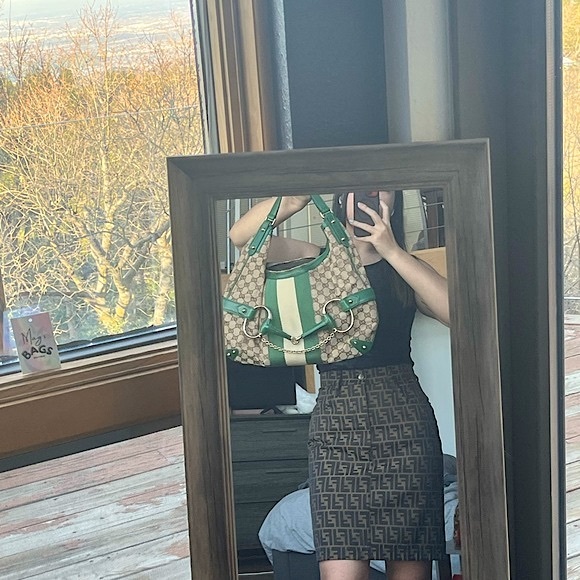 ๐ Gucci: Horsebit Chain Studded Web Monogram Hobo Shoulder Bag - Picture 7 of 17